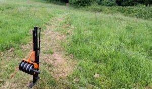 Electric fencing corner in the middle of a field