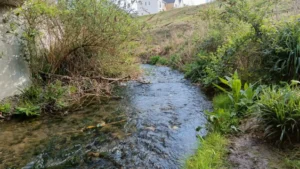 A river bending through a steep sided valley