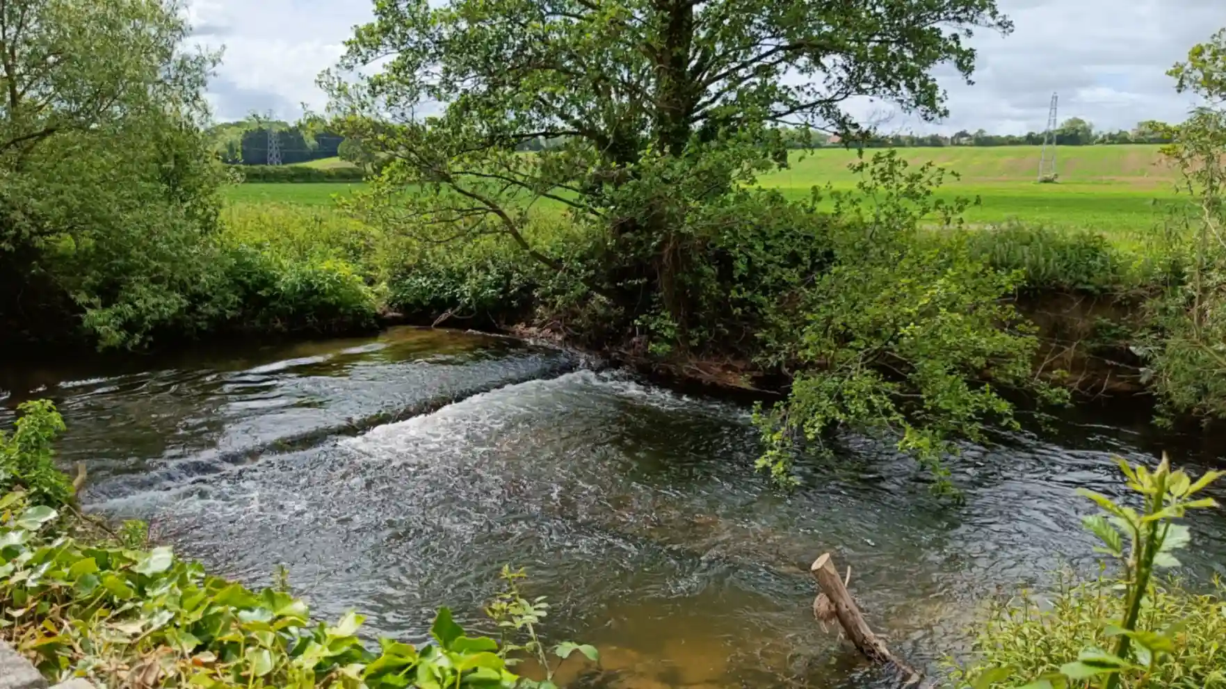 A river with a small weir across it